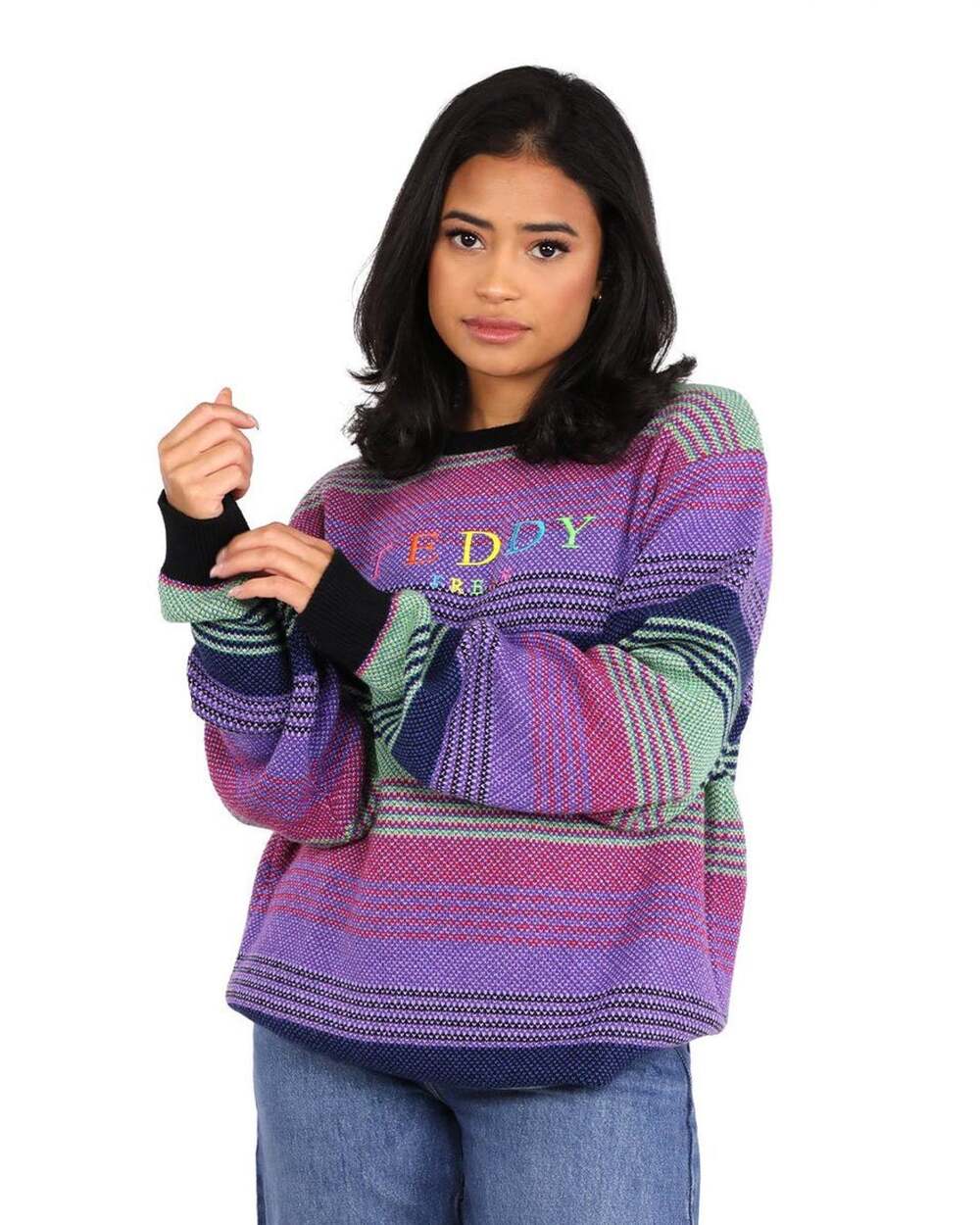 Teddy Fresh Multi Color Striped Knit Cotton Sweater Size S